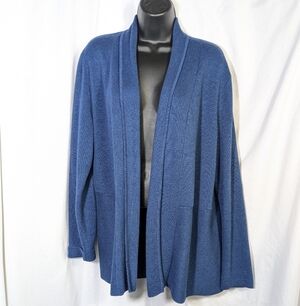 TALBOT'S Women's Open Knit Cardigan Teal Blue Cotton Blend Career Casual Sz L